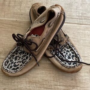 Twisted X Leopard Print Moccasins with Brown Laces